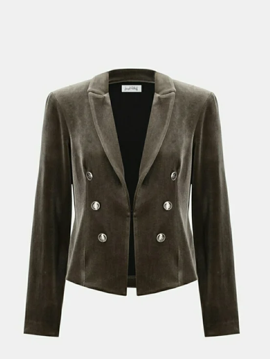 Joseph Ribkoff Olive Velvet Double-Breasted Blazer Jacket - Women - Picture 5 of 11